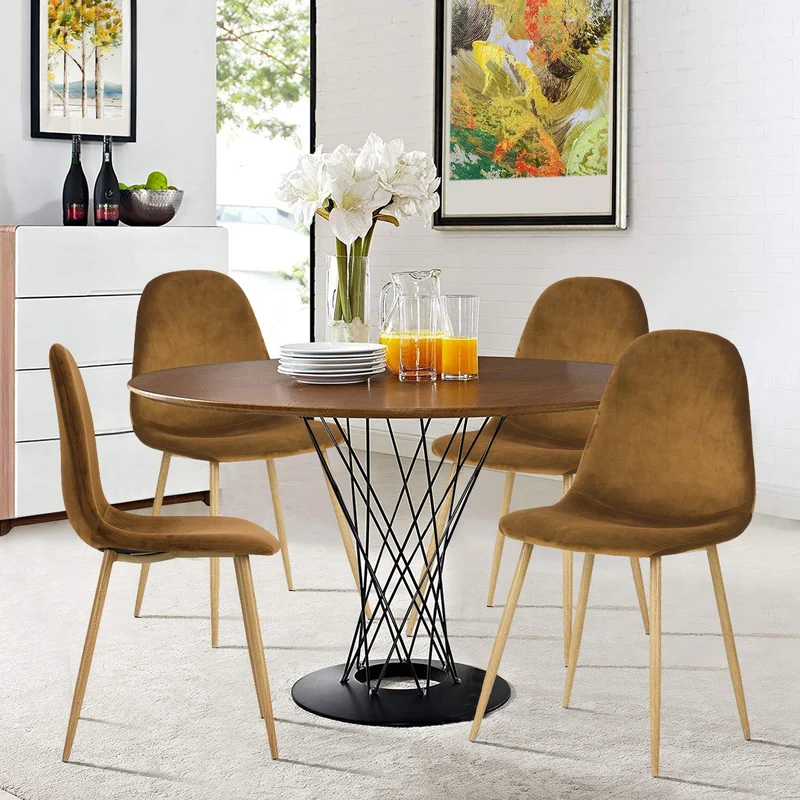 Yata Home Lot de 4 Chaises 44x44x87cm Marron Anthracite Tendance Scandinave Velours Pied Métal Look Bois Salle à Manger Salon Bureau Chambre