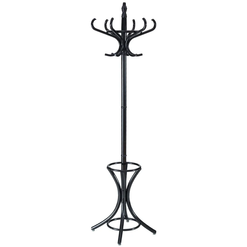 Goplus Porte-Manteau sur Pied au Style Industriel, 12 Crochets en Bois Massif, Support Manteau/Parapluie/Chapeau, 51 x 51 x 184CM (Noir)