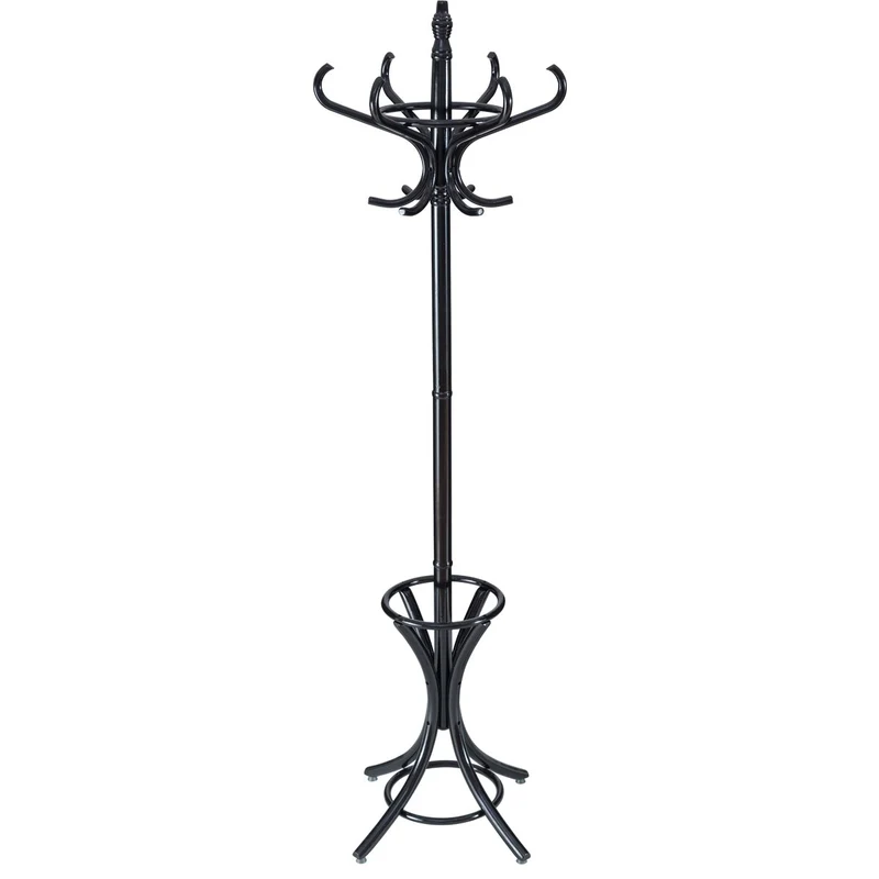 Goplus Porte-Manteau sur Pied au Style Industriel, 12 Crochets en Bois Massif, Support Manteau/Parapluie/Chapeau, 51 x 51 x 184CM (Noir)
