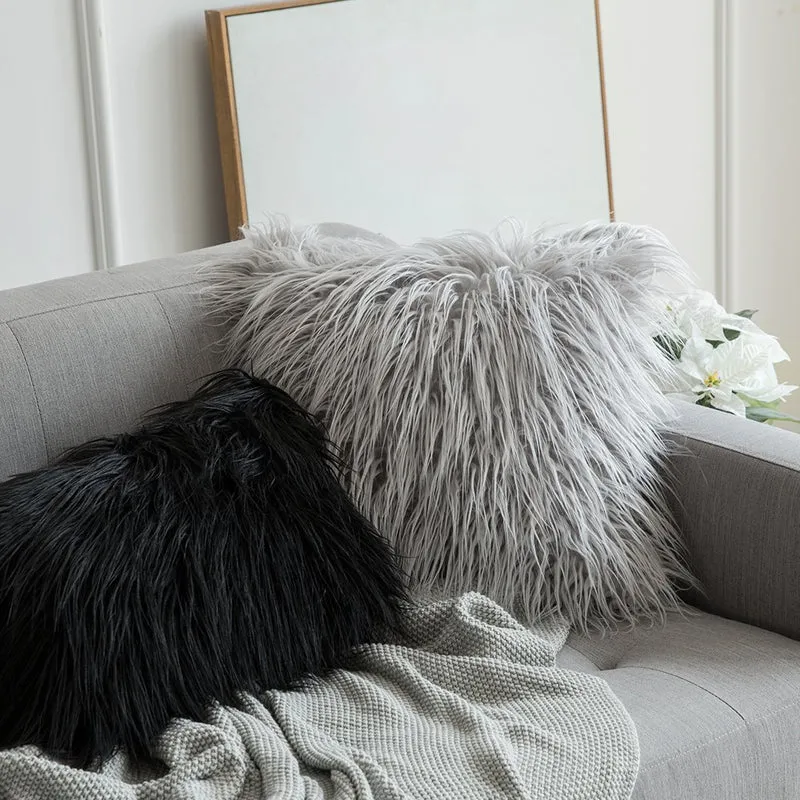 MIULEE Lot de 2 Housse de Coussin de Canapé en Fausse Fourrure Deluxe Décoratif Maison Chambre Lit Super Doux Peluche Mongolie Taie d'oreiller 45X45cm Gris Clair