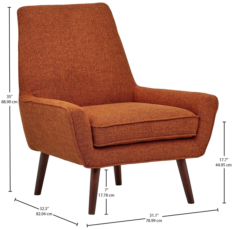 Marque Amazon - Rivet Jamie - Chaise d'appoint à accoudoirs bas, style années 1950, L 79 cm L, Orange brûlé