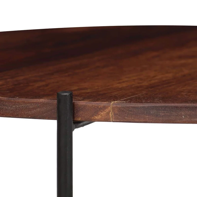Tidyard Table Basse Gigognes 2 pcs | Table Basse Industrielle | Table Ronde en Bois de Sesham Massif 60 x 35 cm
