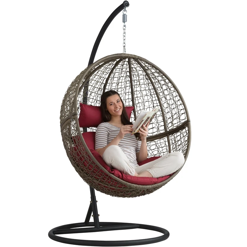 tectake Chaise hamac avec Support en Résine Tressée Fauteuil Suspendu de Jardin Balancelle Transat - diverses Couleurs au Choix - (Marron | No. 401776)