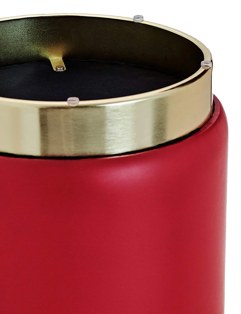 Suhu Tabouret Pouf en Similicuir Coiffeuse Repose-Pieds en Faux Cuir Rond de Salon Design Chaise Moderne Siège Vintage Deco Bas en Métal Gold Rouge