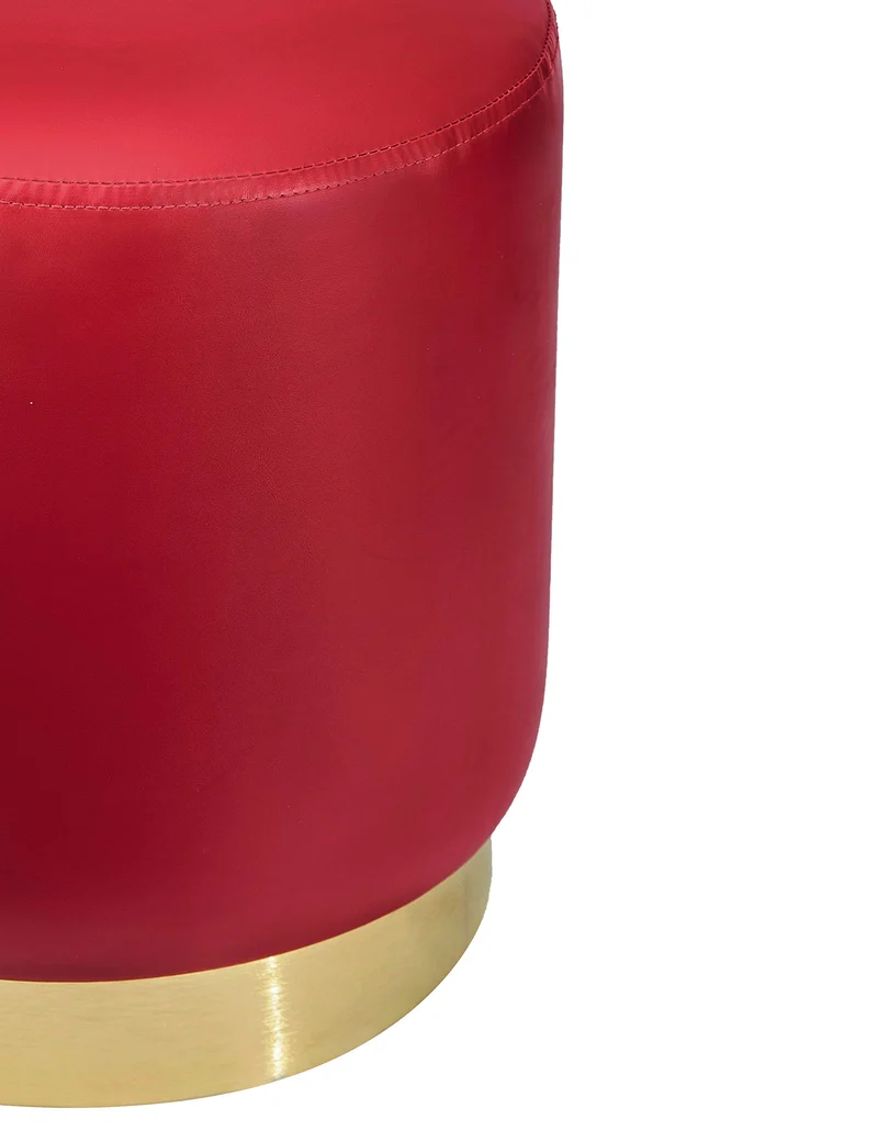 Suhu Tabouret Pouf en Similicuir Coiffeuse Repose-Pieds en Faux Cuir Rond de Salon Design Chaise Moderne Siège Vintage Deco Bas en Métal Gold Rouge
