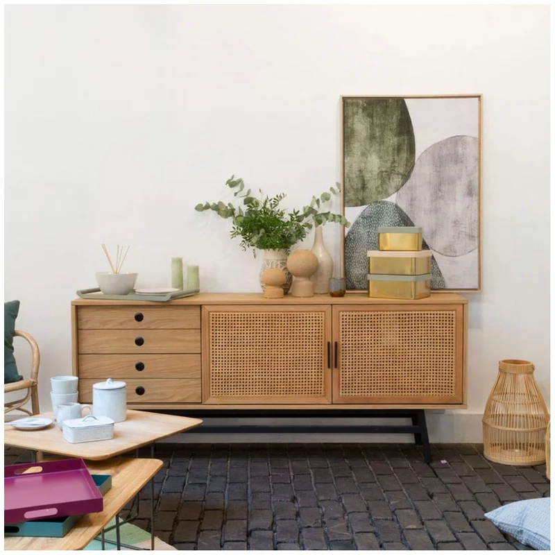 Robin des bois - Buffet Enfilade Chêne, 2 Portes cannées, 2 tiroirs, LALALA, 180 cm