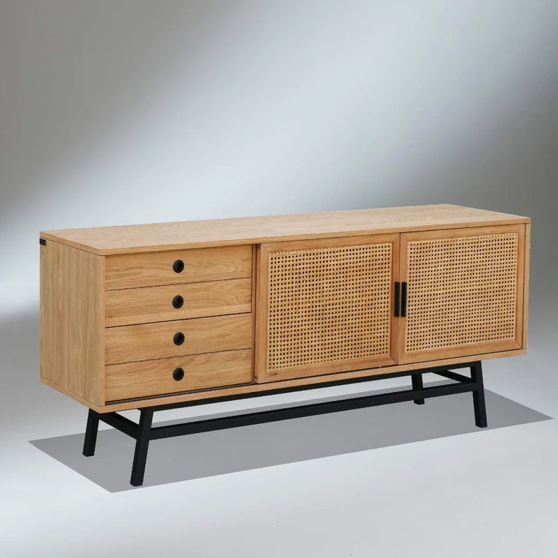Robin des bois - Buffet Enfilade Chêne, 2 Portes cannées, 2 tiroirs, LALALA, 180 cm