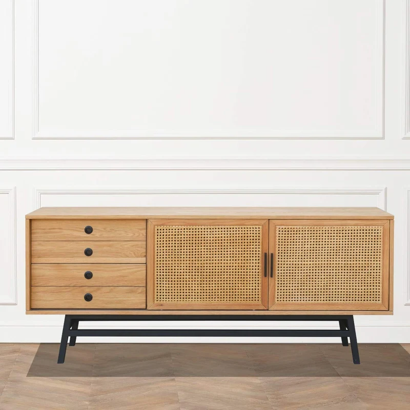Robin des bois - Buffet Enfilade Chêne, 2 Portes cannées, 2 tiroirs, LALALA, 180 cm