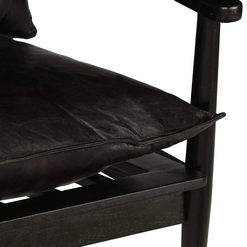 vidaXL Fauteuil Cuir Véritable avec Bois d'Acacia Noir Salle de Séjour Salon