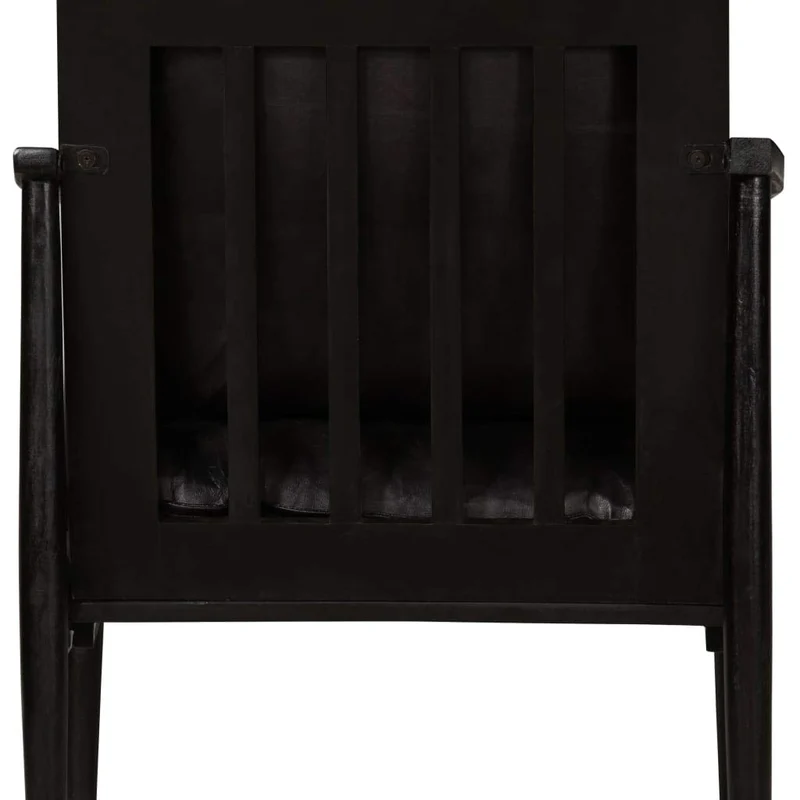 vidaXL Fauteuil Cuir Véritable avec Bois d'Acacia Noir Salle de Séjour Salon