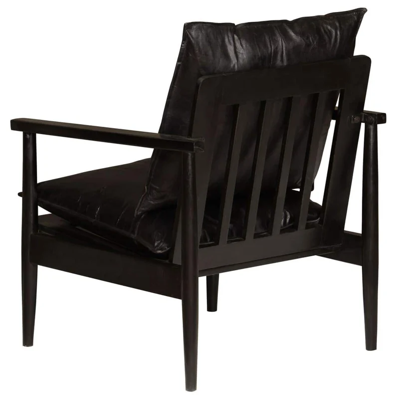 vidaXL Fauteuil Cuir Véritable avec Bois d'Acacia Noir Salle de Séjour Salon