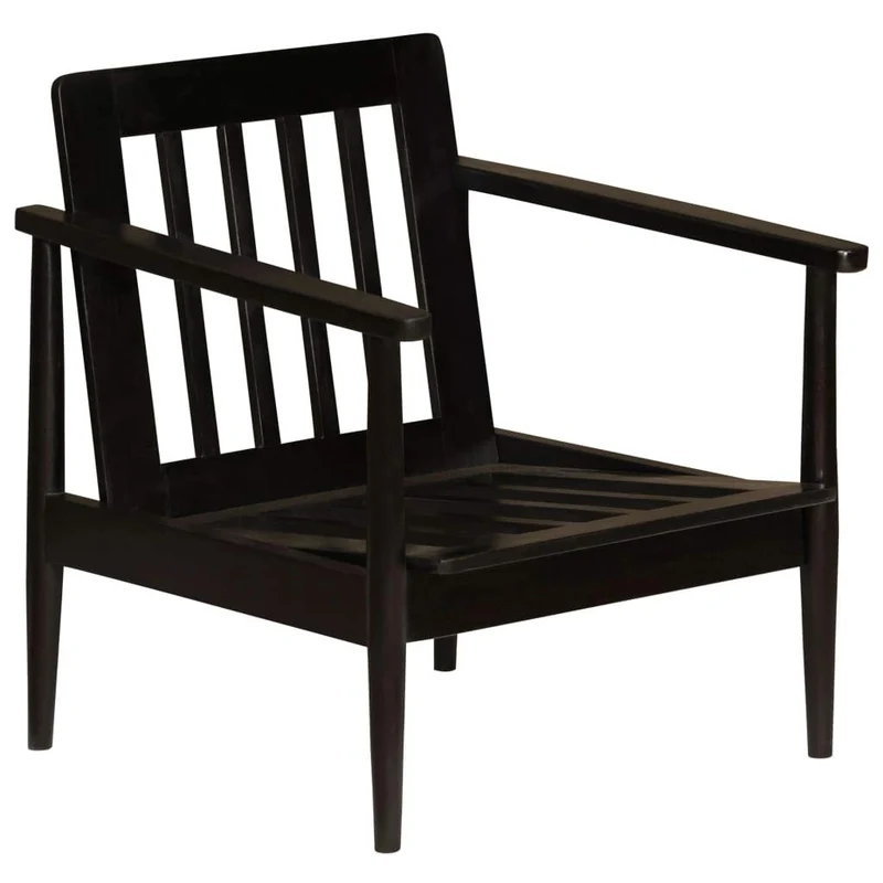 vidaXL Fauteuil Cuir Véritable avec Bois d'Acacia Noir Salle de Séjour Salon