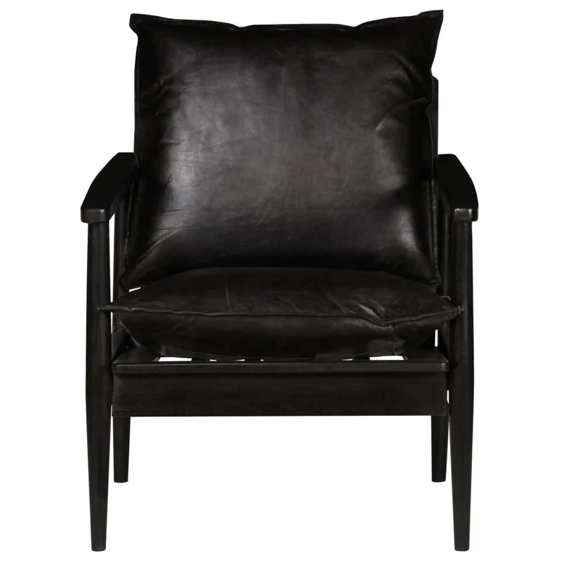 vidaXL Fauteuil Cuir Véritable avec Bois d'Acacia Noir Salle de Séjour Salon