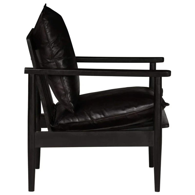 vidaXL Fauteuil Cuir Véritable avec Bois d'Acacia Noir Salle de Séjour Salon