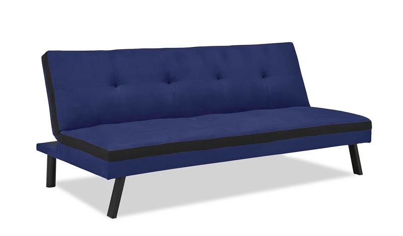Mobilier Deco Banquette clic clac Convertible 3 Places en Tissu Bleu et Noir Couchage 2 Personnes