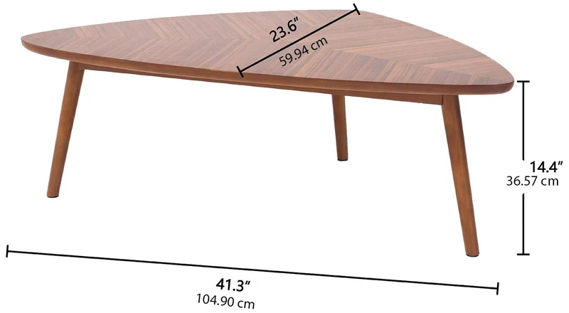 Marque Amazon - Rivet - Table basse triangulaire, en noyer et aux pieds en bois massif, 105 x 60 cm
