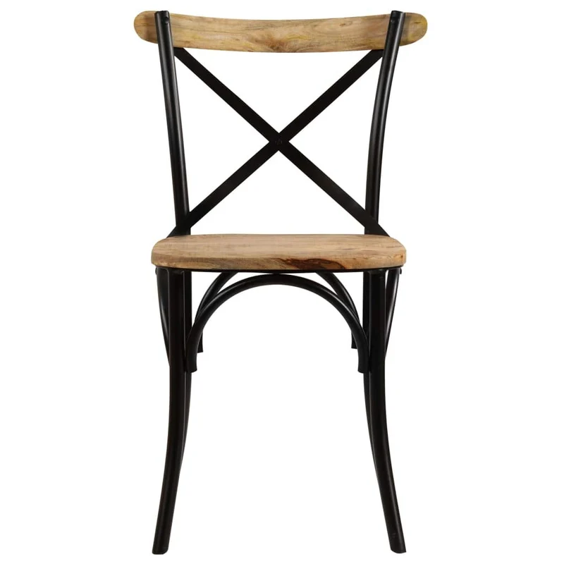 vidaXL 2X Bois de Manguier Chaises à Dossier Croisé Noir Chaise de Cuisine