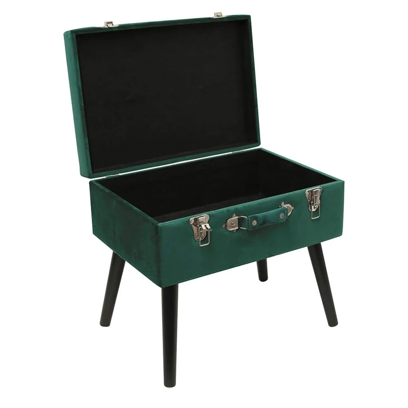 THE HOME DECO FACTORY Coffre Valise Velours Vert Bois, 50 x 46 x 35 cm