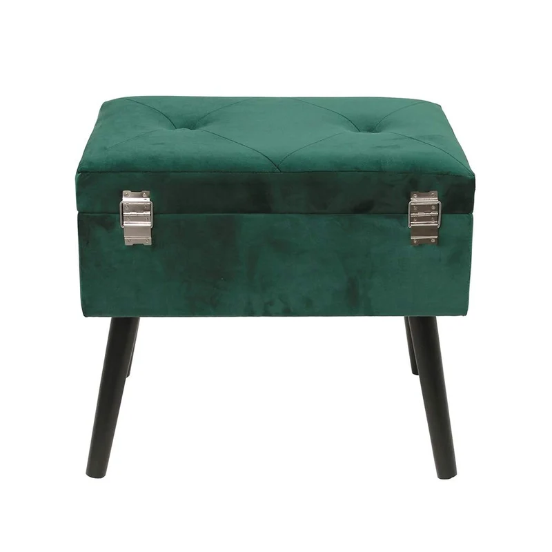 THE HOME DECO FACTORY Coffre Valise Velours Vert Bois, 50 x 46 x 35 cm