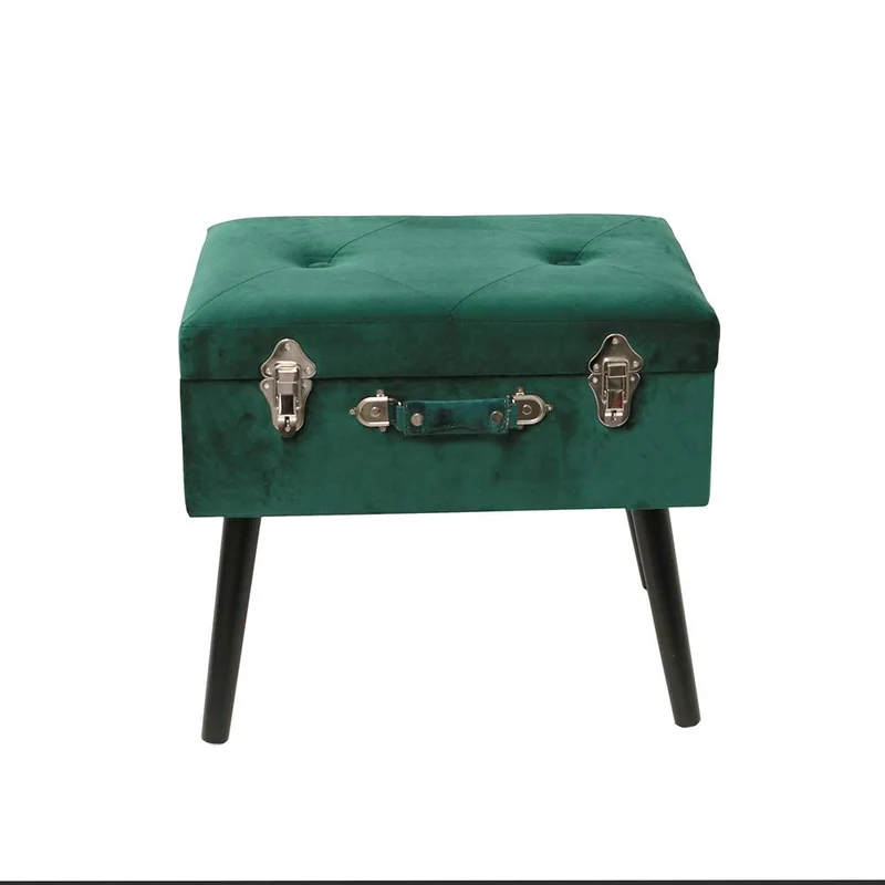 THE HOME DECO FACTORY Coffre Valise Velours Vert Bois, 50 x 46 x 35 cm
