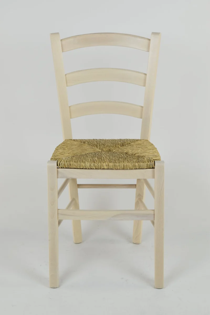 Tommychairs Chaise du Design - Set de 2 chaises Venice pour la Cuisine et la Salle à Manger, avec Structure en Bois, Coleur Aniline Blanche et Assise en Paille