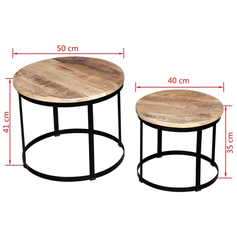 Festnight Lot de 2 Table Basse gigognes Bois Massif Rond Design et Modernes