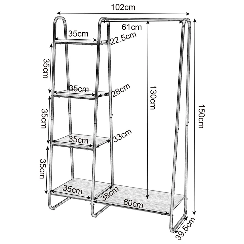 EUGAD 0134XJYJ Portemanteau Portant avec étagères de Rangement penderie de vêtement en MDF et métal 102x40x150cm hêtre foncé