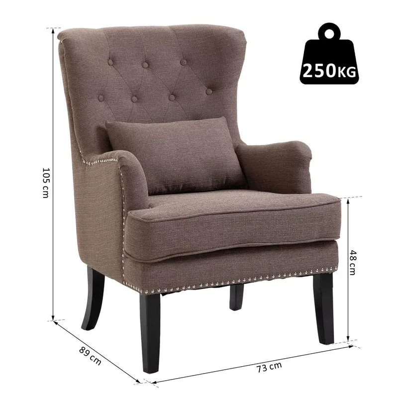 Homcom Fauteuil Chesterfield Vintage Grand Confort Dossier Assise capitonné avec Boutons Coussin Inclus Lin Taupe
