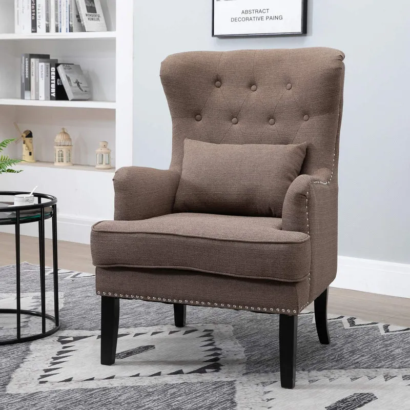 Homcom Fauteuil Chesterfield Vintage Grand Confort Dossier Assise capitonné avec Boutons Coussin Inclus Lin Taupe
