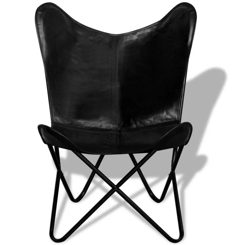 VidaXL Chaise de Relaxation en Cuir véritable avec Papillons Noir