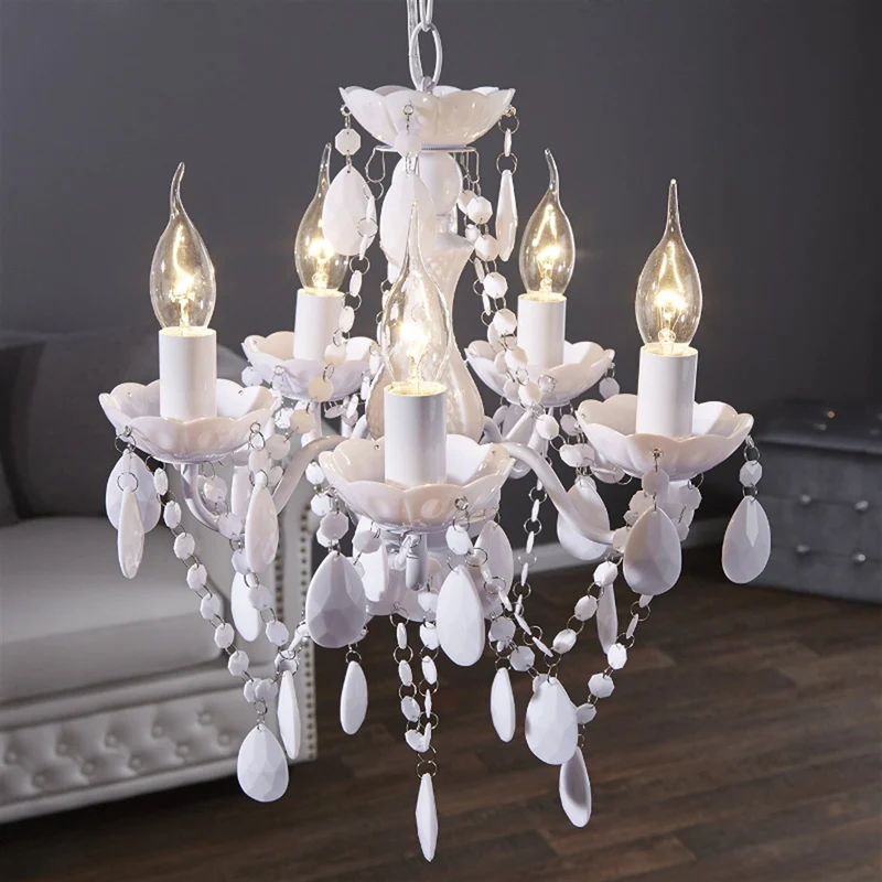 Rétro lustre en acrylique "POMP" | Ø 40 cm, blanc, 5 tambours branches | suspension style baroque