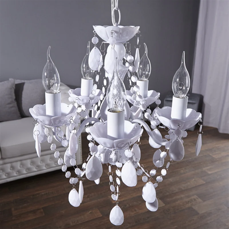 Rétro lustre en acrylique "POMP" | Ø 40 cm, blanc, 5 tambours branches | suspension style baroque