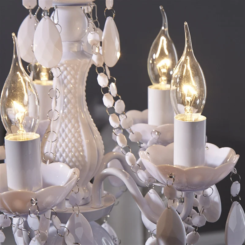 Rétro lustre en acrylique "POMP" | Ø 40 cm, blanc, 5 tambours branches | suspension style baroque