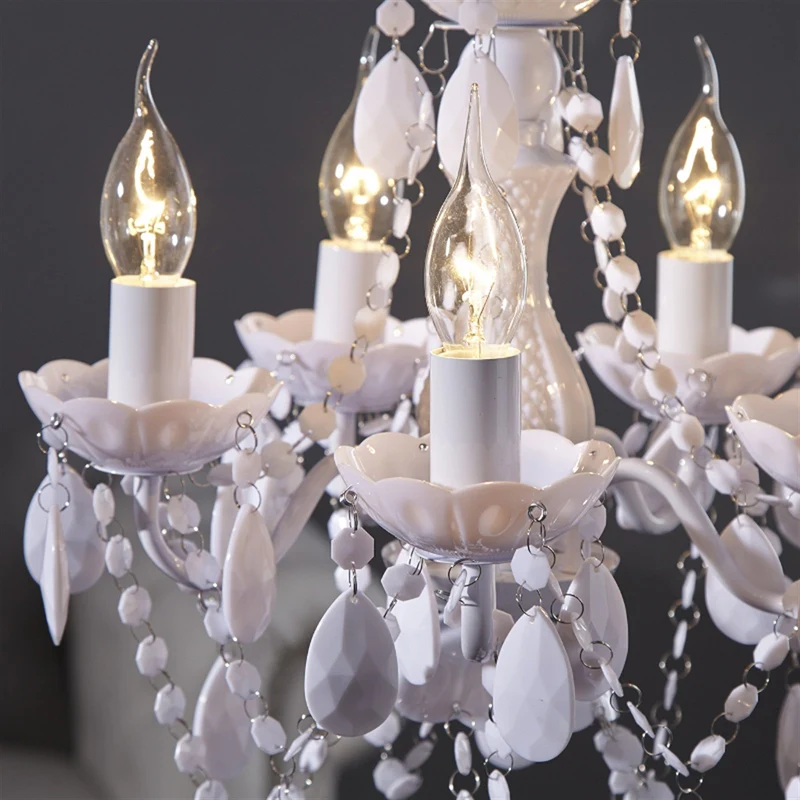Rétro lustre en acrylique "POMP" | Ø 40 cm, blanc, 5 tambours branches | suspension style baroque