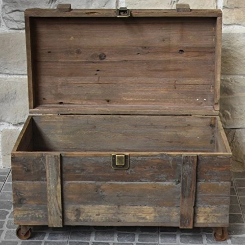 chemin_de_campagne Coffre à roulettes Malle en Bois Style Brocante 90 cm x 56 cm x 55 cm