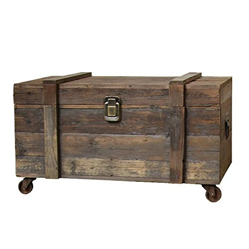 chemin_de_campagne Coffre à roulettes Malle en Bois Style Brocante 90 cm x 56 cm x 55 cm