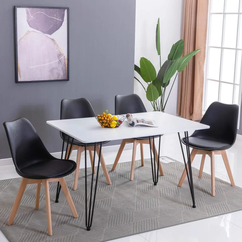 EGGREE Chaises Salle à Manger Scandinaves Lot de 4 Chaises de Cuisine, Rétro Tulip Rembourrée Chaise de Salle de Bureau, Pieds en Bois de Hêtre Massif, Noir