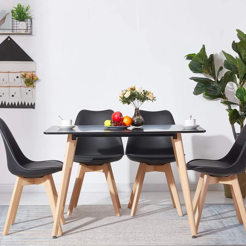 EGGREE Chaises Salle à Manger Scandinaves Lot de 4 Chaises de Cuisine, Rétro Tulip Rembourrée Chaise de Salle de Bureau, Pieds en Bois de Hêtre Massif, Noir