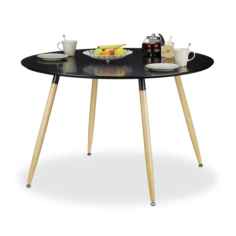 Relaxdays Table à manger ronde ARVID style scandinave 6 - 8 personnes HxD: 75 x 120 cm en bois, noir