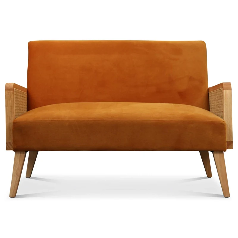 Déco en Ligne - Petit canapé Velours Orange cannage