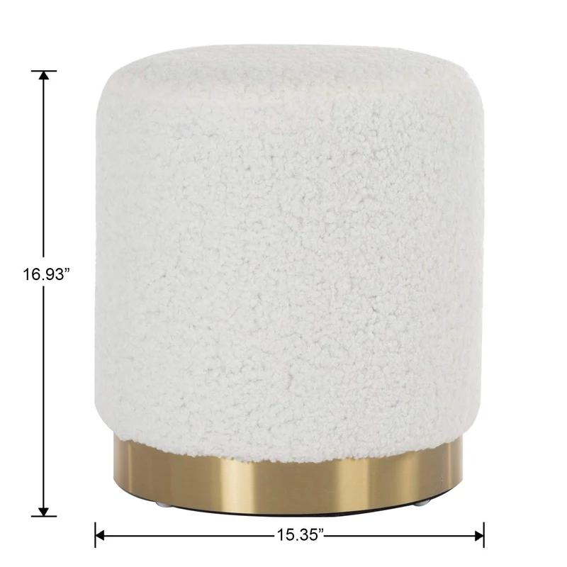 Wahson Pouf Tabouret en Fourrure Rond Repose Pieds avec Base en Métal Doré, Ottoman pour Salon/Chambre/Vestiaire