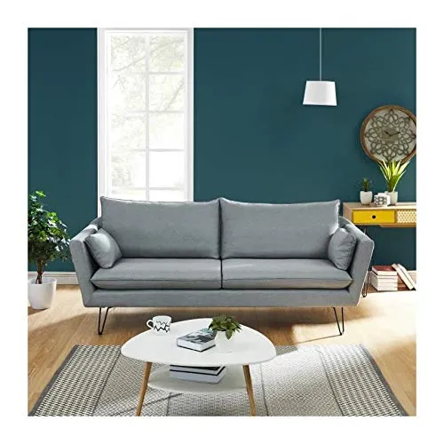 ARTHUR Canape droit fixe 4 places - Tissu gris - Contemporain - L 221 x P 88 cm