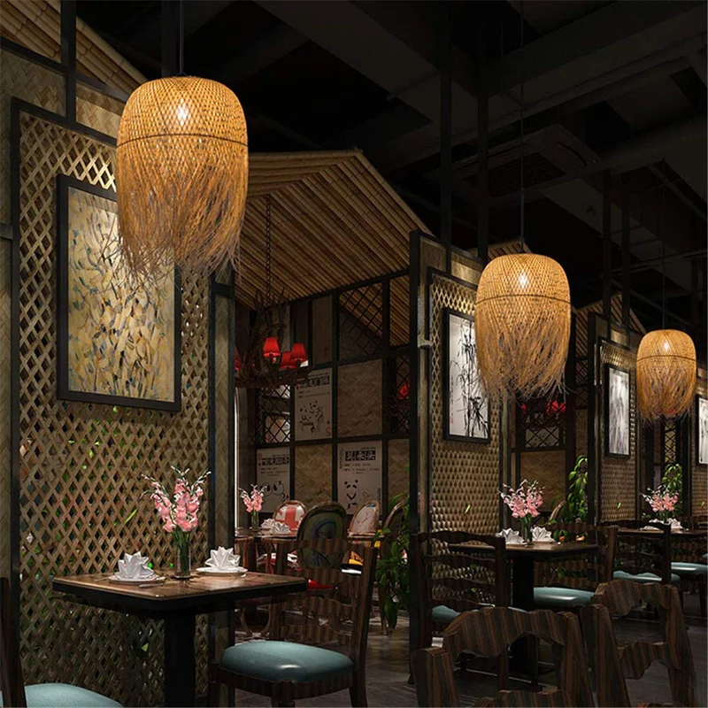 DQM Suspension en Bambou, Abat-Jour en rotin pour Restaurant, Bar de la personnalité, café, Chambre à Coucher, Restaurant, éclairage de décoration Simple