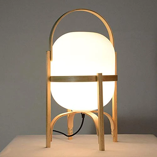 Lampe De Chevet Bambou Bois Respectueuse l'environnement,Abat Jour Verre Bambou Recouvert d'un Corps en Verre Décoratif Lampe De Table,Salon Salle À Manger Lumière De Nuit