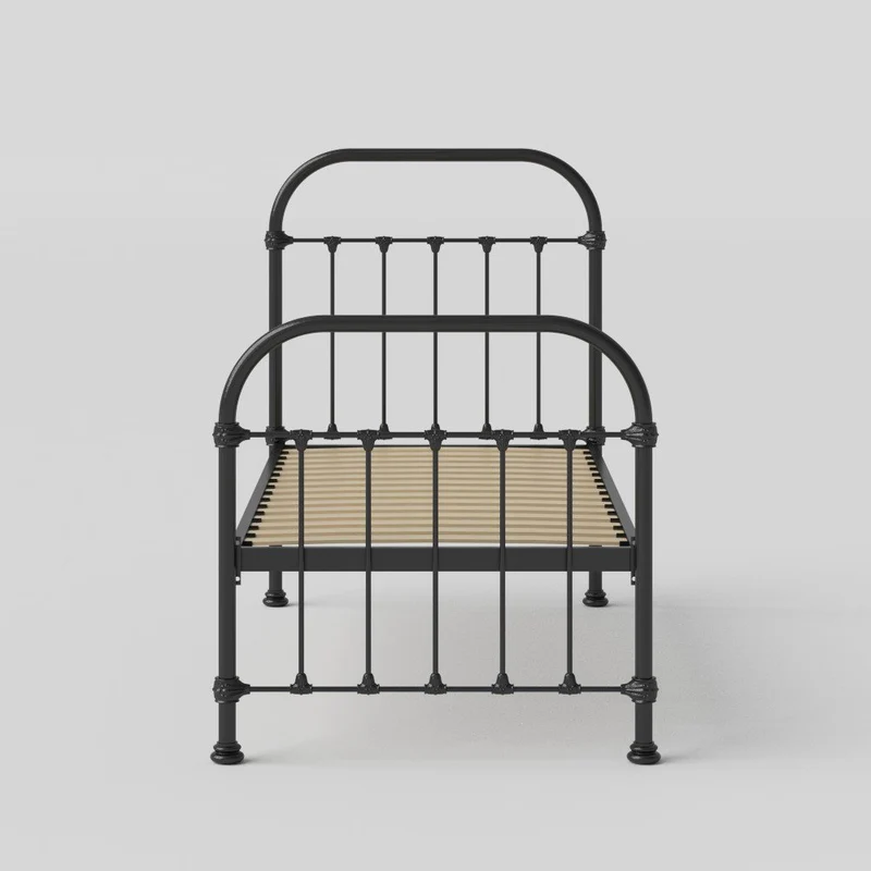The Original Bed Co. Lit Metal Timolin Cadre de Lit en Fer avec Sommier à Lattes en Bois 90 x 190 cm Noir Satiné