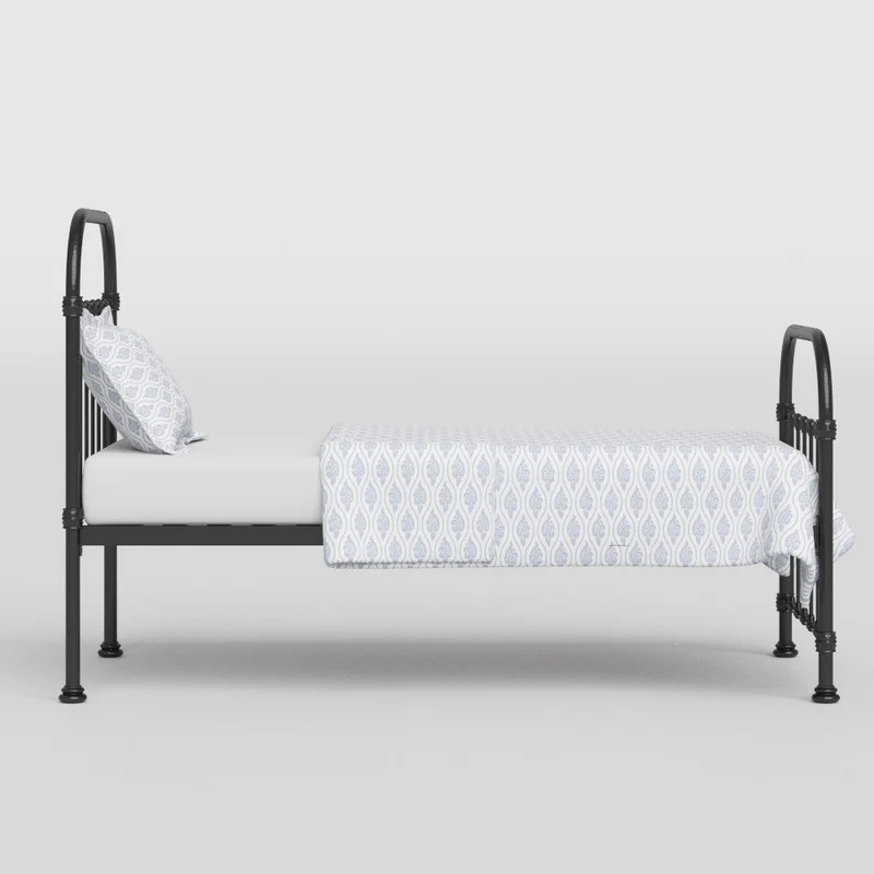 The Original Bed Co. Lit Metal Timolin Cadre de Lit en Fer avec Sommier à Lattes en Bois 90 x 190 cm Noir Satiné