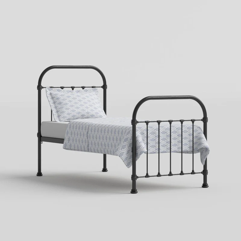 The Original Bed Co. Lit Metal Timolin Cadre de Lit en Fer avec Sommier à Lattes en Bois 90 x 190 cm Noir Satiné
