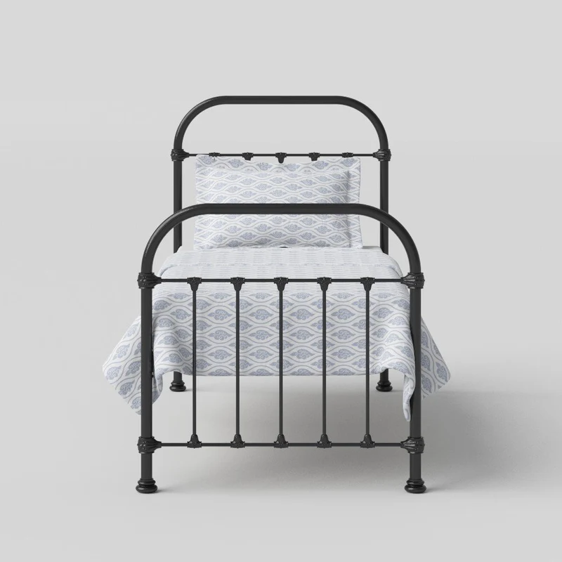 The Original Bed Co. Lit Metal Timolin Cadre de Lit en Fer avec Sommier à Lattes en Bois 90 x 190 cm Noir Satiné