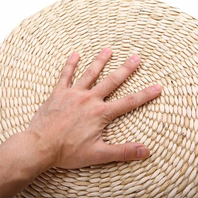 Tapis de pouf de sol, fabriqué à la main, respectueux de l'environnement, rembourré en paille tricotée