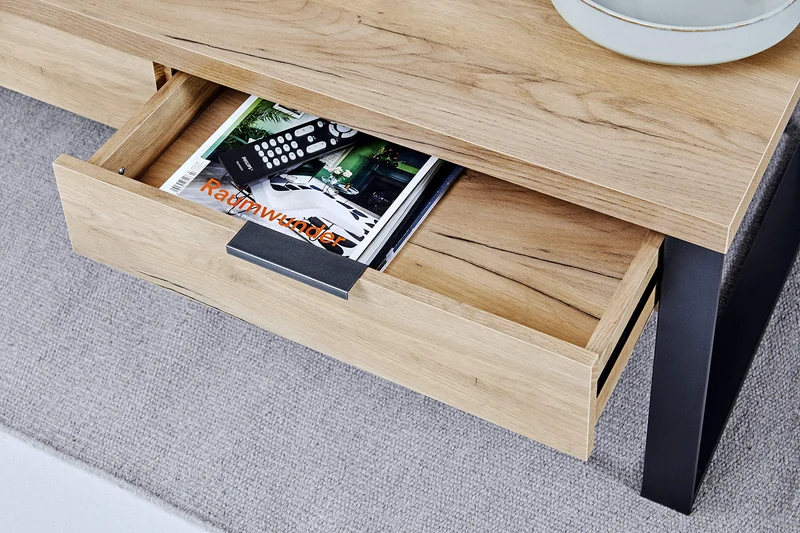 Marque Amazon - Movian Ems - Table basse à tiroirs, 118 x 59 x 40 cm, Finition chêne